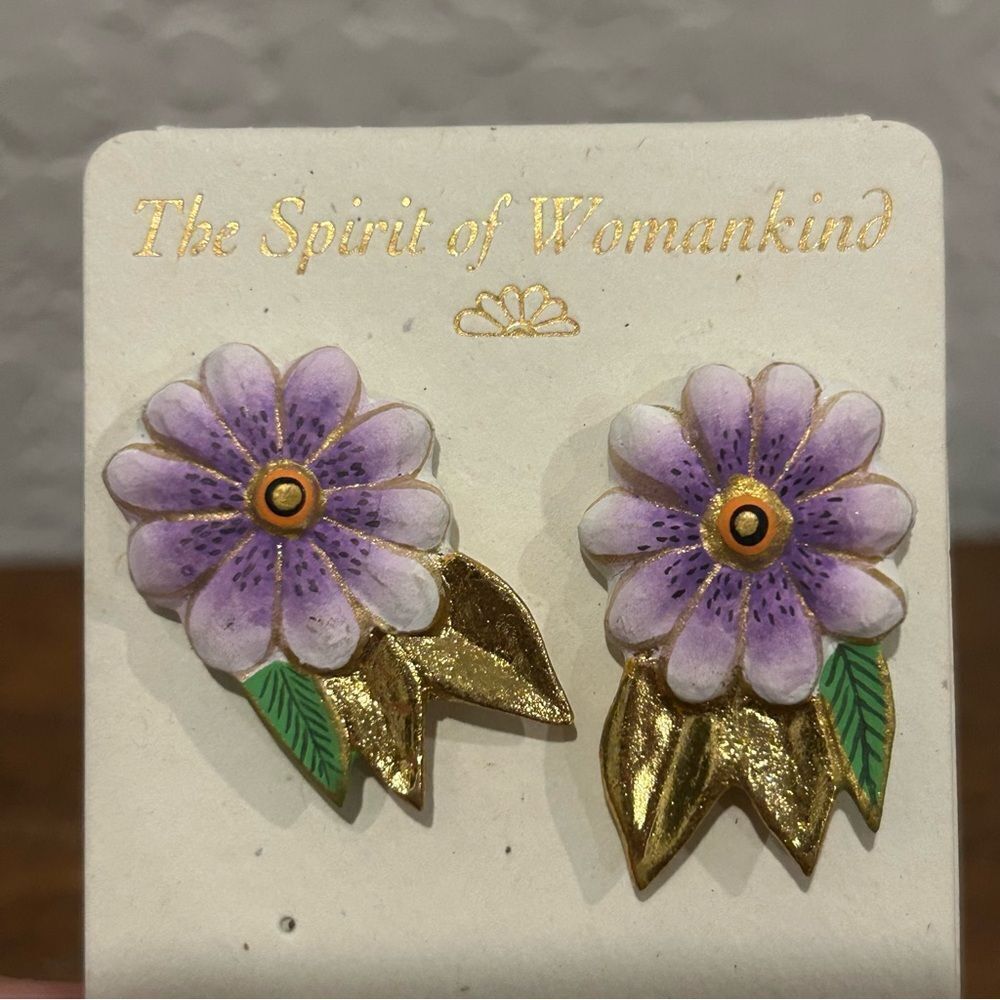 New, Laurel Burch Spirit of Womankind Flower Hand Painted Pierced Earrings - Picture 5 of 5